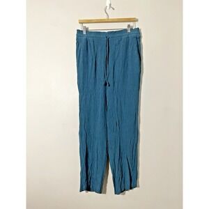 Haven Well Within Drawstring Pants Womens MEDIUM Teal Crinkle Relaxed Fit Lounge